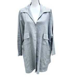 SHAMASK GRAY & WHITE PLAID LINEN OPEN JACKET BLAZER